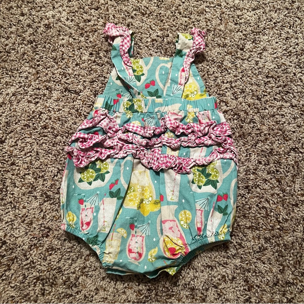 Ricrac & Ruffles Baby Romper with Lemonade Print - Picture 2 of 3